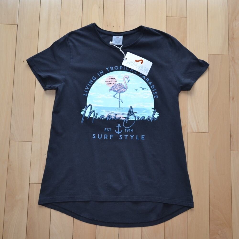 NWT Surf Style Short Sleeve T Shirt Tee Size Large Black Tropical